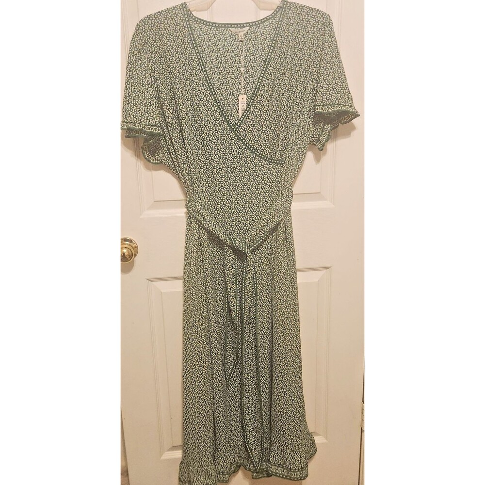 Max Studio 2X Green Floral Wrap Maxi Dress Ruffle Flutter Sleeve NWT